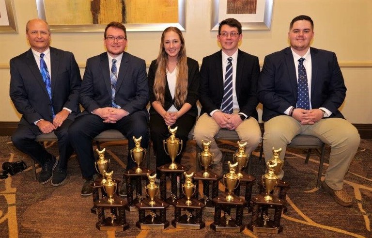 Penn State Collegiate Poultry Judging Team, from left:  Phillip Clauer, Patrick Rush, Maci Raybuck, Jonathan Nace, and Rogen Shaffer.