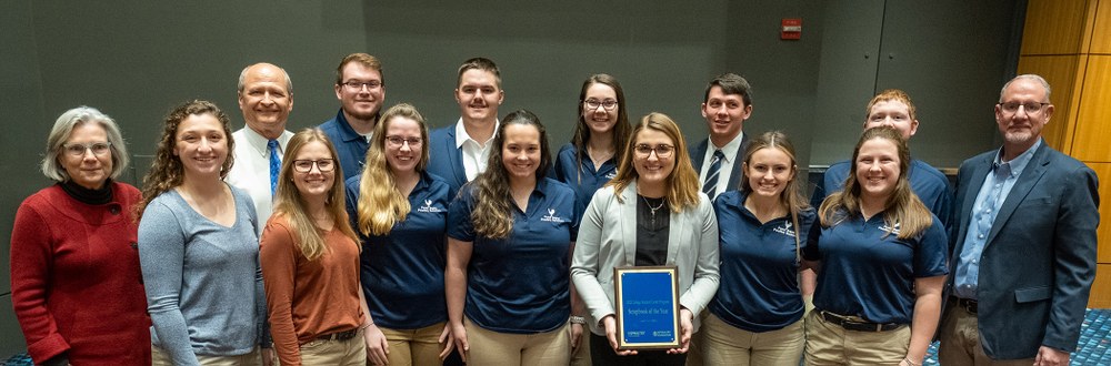 Penn State Poultry Club Members at IPPE. Front Row, from left: Dr. Alice Johnson, Sr. VP Food Safety and Animal Care, Butterball LLC, Haley Sweitzer, Brooke Kline, Lauren Itle-Szpala, Madison Berger, Katherine Schafer, Emily Brzozowski, Kelsey Schlegel, and Kendall Layman, Managing Director Global IT and Marketing.  Second L-R, Phillip Clauer, Patrick Rush, Rogen, Shaffer, Elena Archer, Jonathan Nace, Matthew Eyre.