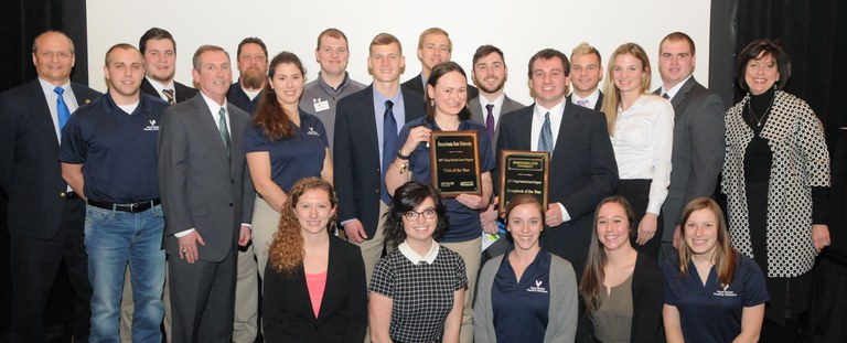 Members of the Penn State Poultry Science Club being recognized as first in the nation.