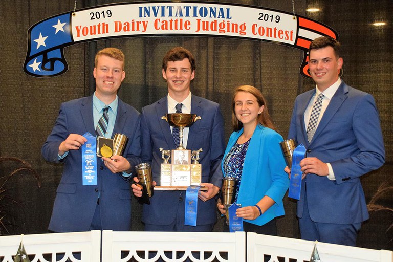 Penn State’s winning judging team at the All-American Dairy Show collegiate judging contest -  from left: Caleb McGee, Daniel Kitchen, Belle Dallam and Gregory Norris.