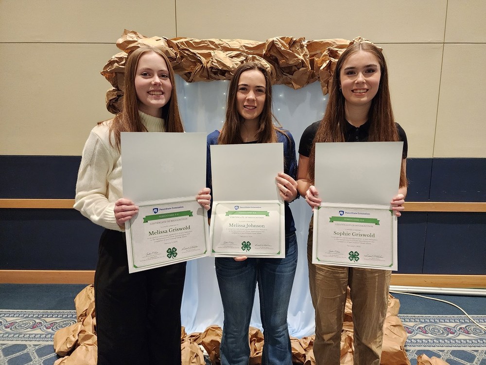 4-H Members Receive Diamond Clover Award for Community Projects Diamond Clover Award Winners: Melissa Griswold, Melissa Johnson, and Sophie Griswold