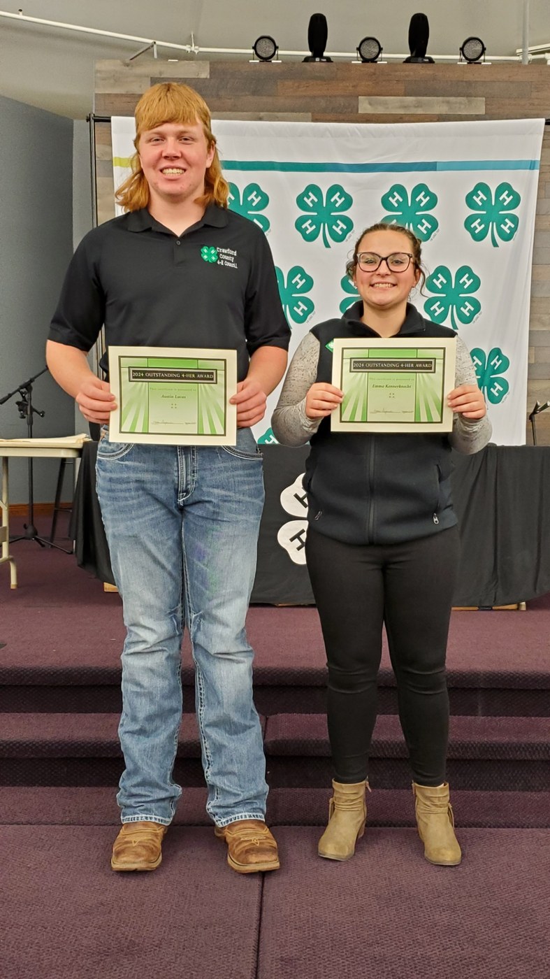 2023 Crawford County 4-H Recognition Reception Recap 2024 Outstanding 4-H Members Austin Lucas and Emma Kennerknecht