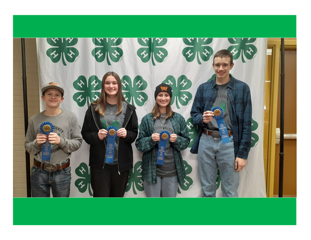 4-H State Potato Grading Competition Lehigh County A team places 1st in state 4-H Potato Grading contest. From L to R: Konnor Weisner, Sadie Berger, Marisa Berger, Jonas Geiger. (Credit: Kelly Weisner, Penn State Extension)