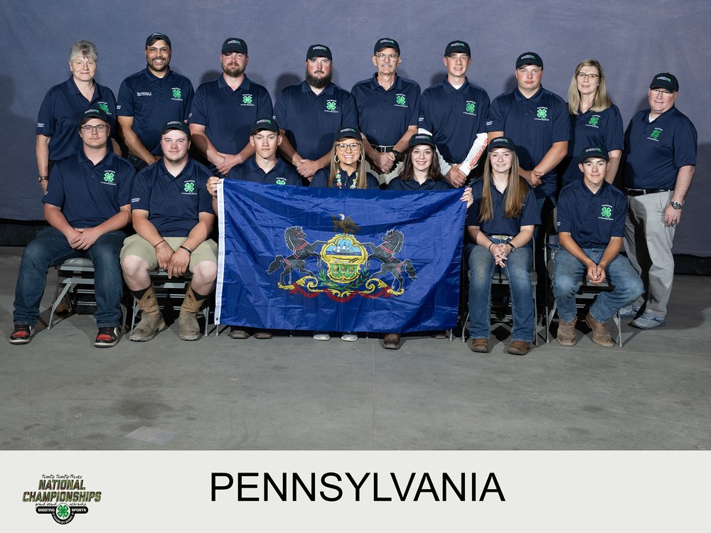 Pennsylvania 4-H'er Earns First Place in Air Rifle at National Championship Back Row (L to R): Darlene Resh, Paul McFarland Jr., Drue Schwesinger, Daryl Carbaugh, Ted Reffner, John Bruner, Adam Carbaugh, Suzanne Palfrey, Phil Hoy Front Row (L to R): Ayden Schwesinger, Bo Carbaugh, Alexander Kobel, Sami Jo Hayman, Matalynn Morigi, Sadie Palfrey, Luke Bivens