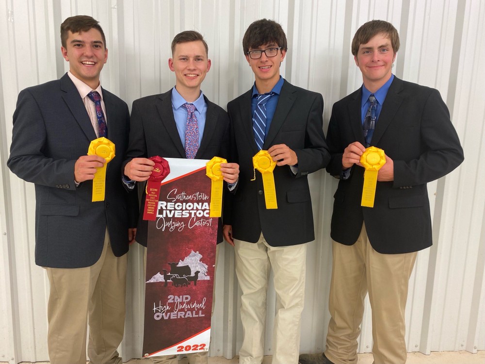 Pennsylvania 4-H'ers Compete in Southeastern Regional Livestock Contest Left to right: Eric Zimmerman, Dylan Leed 2nd place individual overall, Zach Bollinger, Luke Snavely