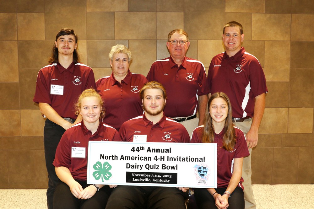Pennsylvania 4-H'ers Excel in National Dairy Contests Back row – Gavin Neff, Irene Osborne – club leader, Dr. James Osborne- team coach, Harrison Boaz - assistant coach. Front row – Sadie Innerst, Evan Fleisher, Julie Loy
