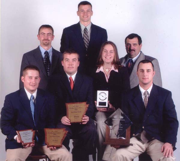 2004 Livestock Judging Team with coaches Wendall Landis (top left) and Dan Kniffen (top right)